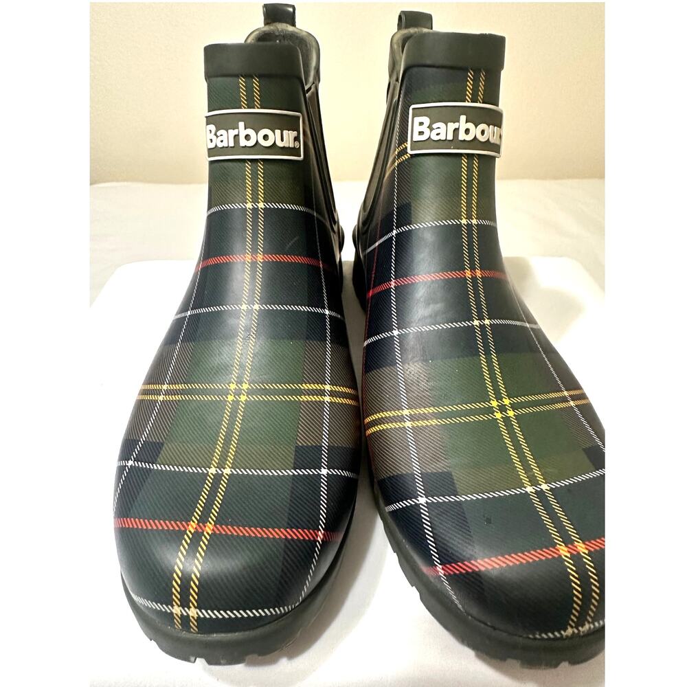 Barbour Plaid Rain Boots Ankle Chelsea Waterproof Rubber Booties Size US 10